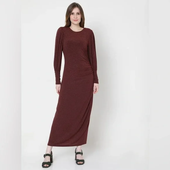 Vero Moda Maroon Shimmer Maxi Dress. Size - M - Picture 3 of 13